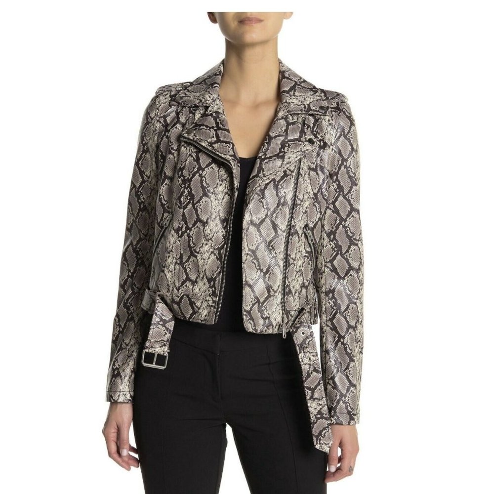 NTW Coffee Shop Faux Leather Zippered Moto Jacket Python Sz XL